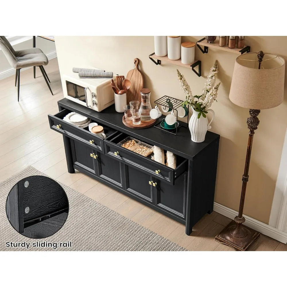 Rustic wood Farmhouse Buffet Cabinet with Drawers, & 4 Doors