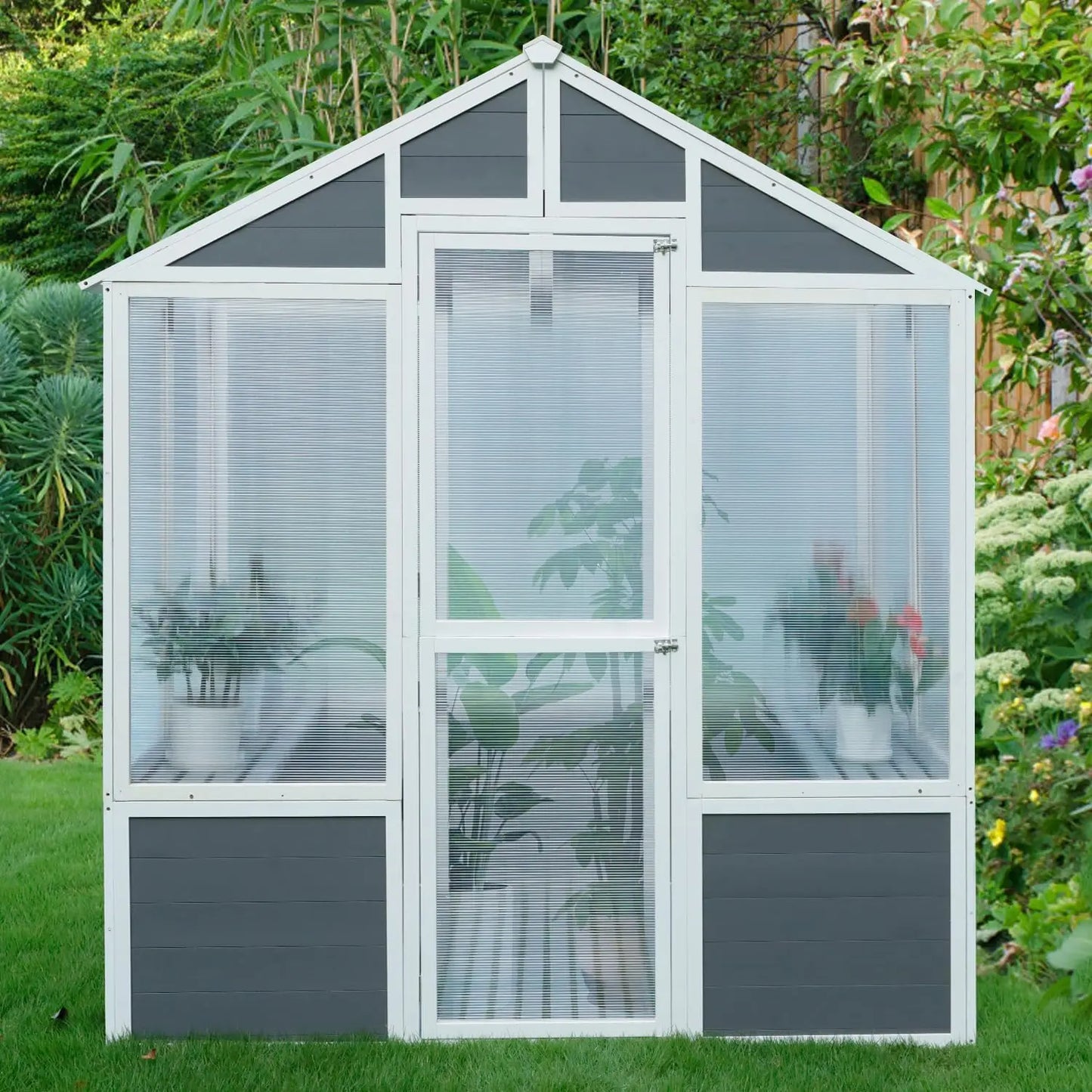 Wooden Walk-in Greenhouse Polycarbonate 2 Shelves.