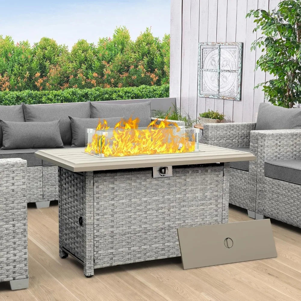 Outdoor Propane Fire Pit, with Glass Wind Guard, Fire Glass,