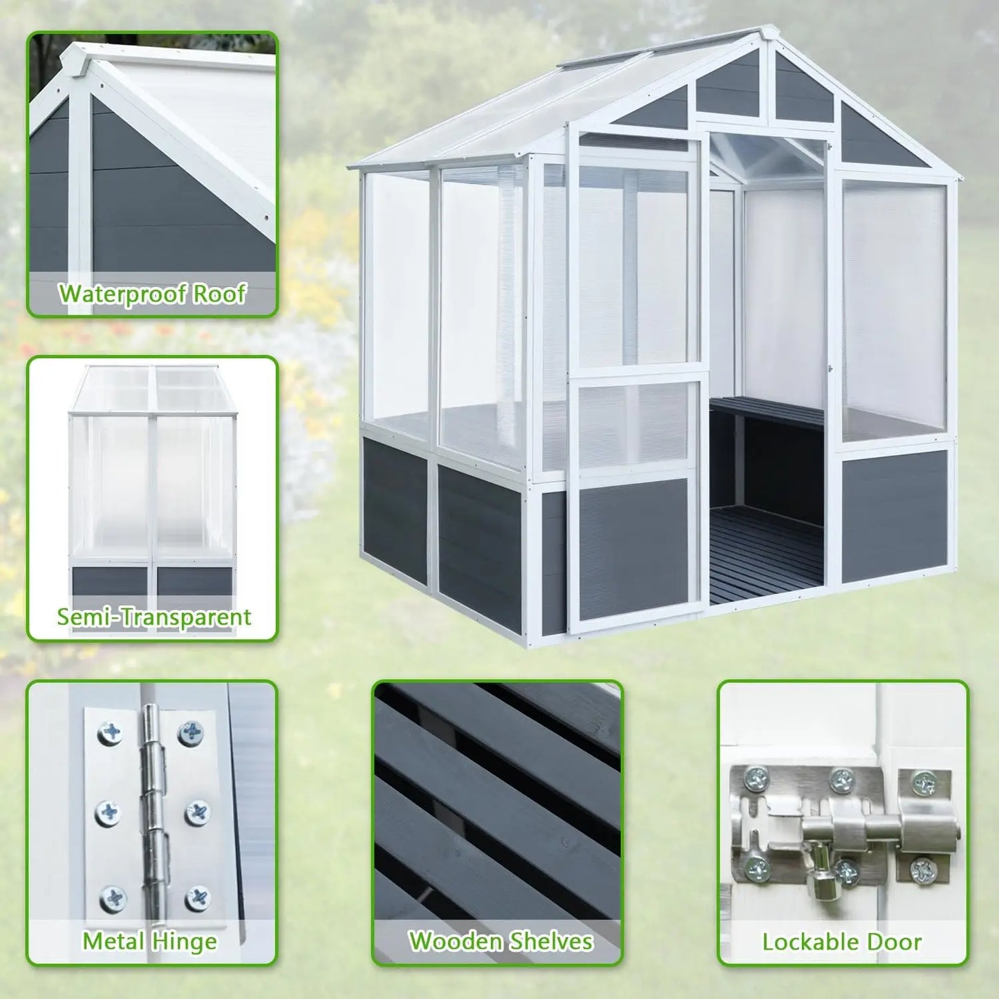 Wooden Walk-in Greenhouse Polycarbonate 2 Shelves.