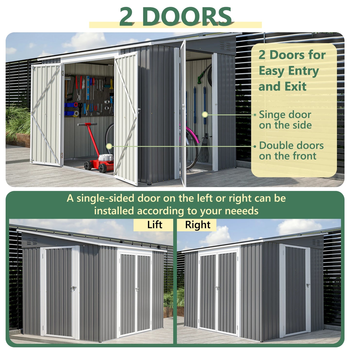 6 x 8 FT Metal Outdoor Storage Shed, Garden Tool Storage House Gray