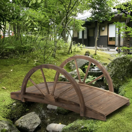 Wooden Garden Bridge Arc Stained Finish
