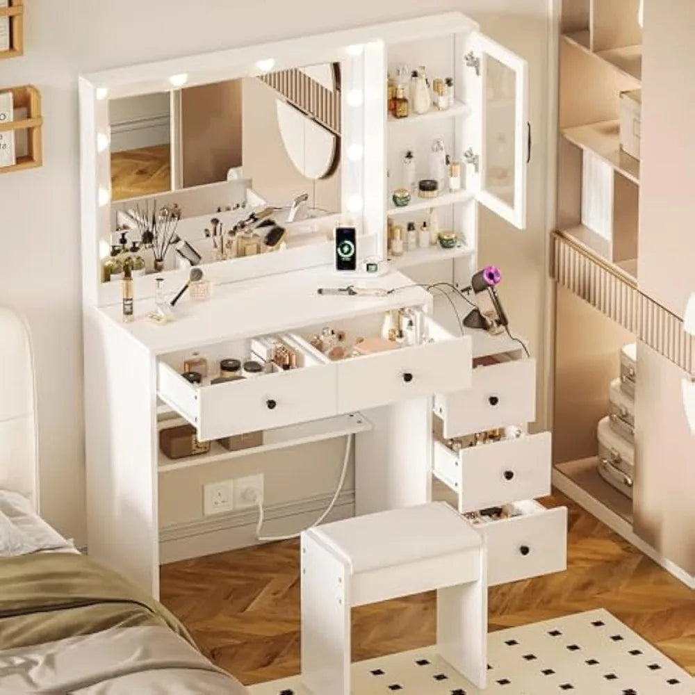 Makeup table with light and charging station