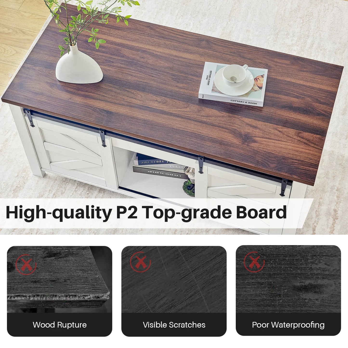 47.2" Lift Top Coffee Table, Rustic Center Table w/ Hidden Storage