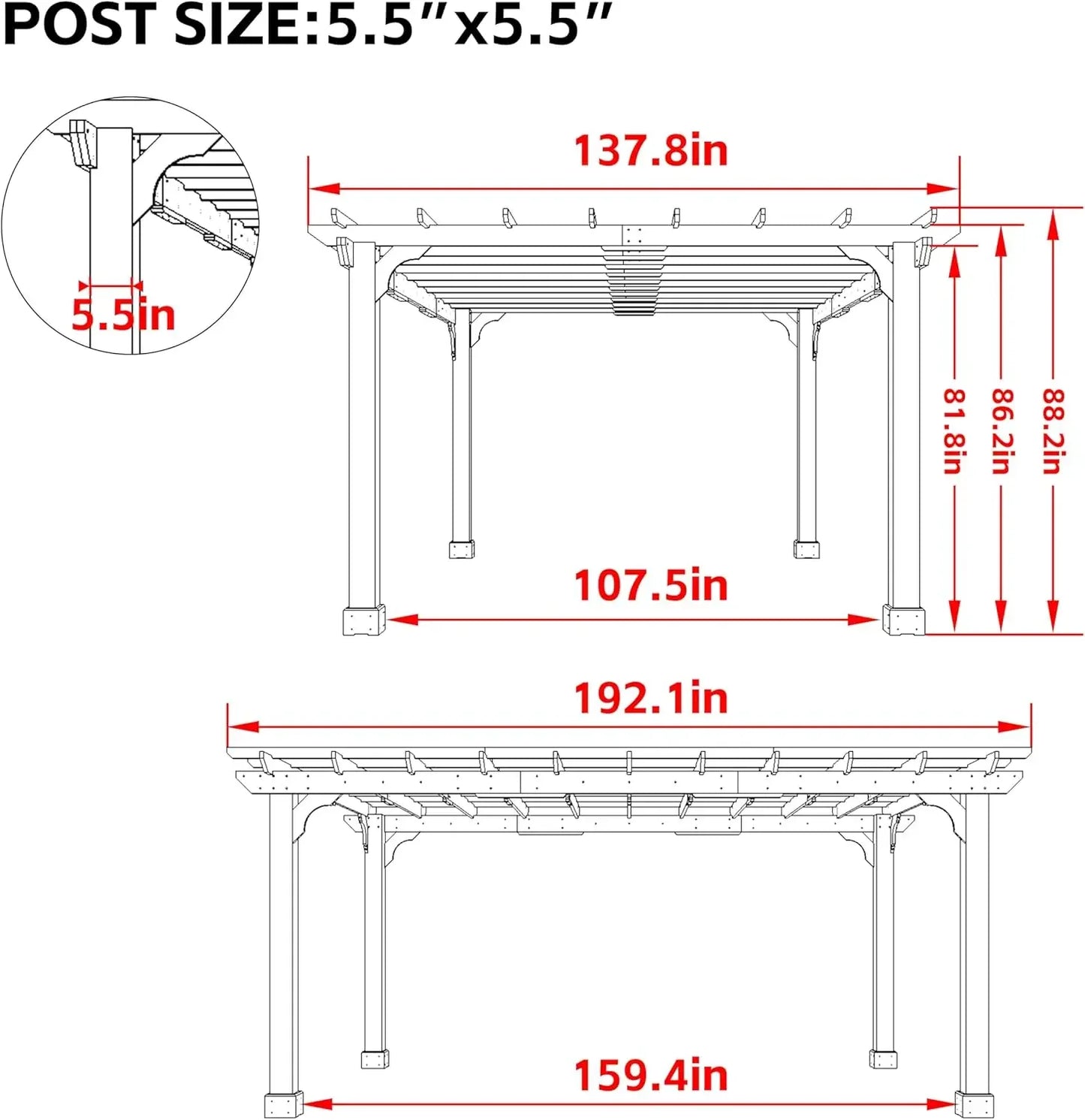 12 x16 FT Wooden Pergola, Cedar Wood Gazebo
