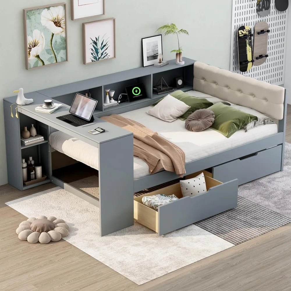 Full Size Daybed, Desk, Bookcase
