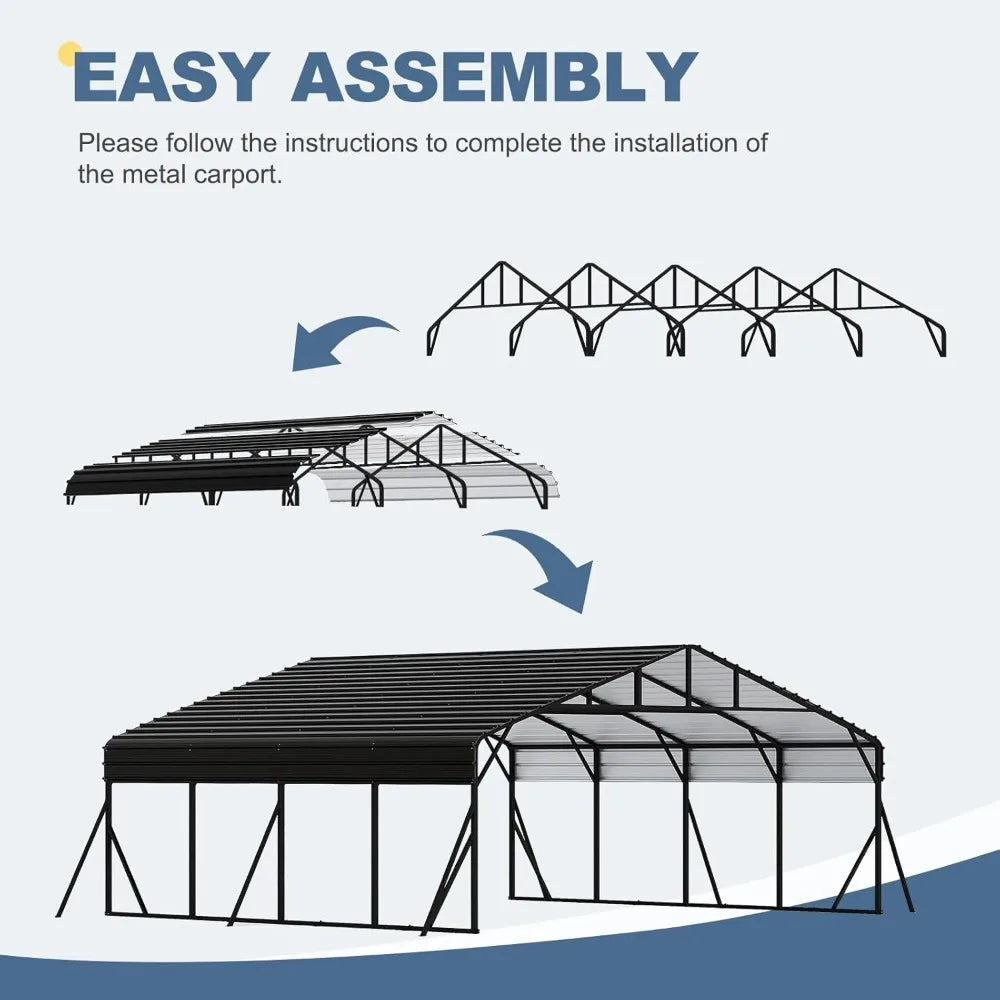 20x20 FT Metal Carport with Updated Frame Structure, Galvanized Steel Roof