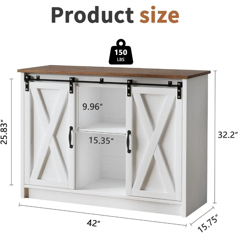 42" Farmhouse Coffee Bar with Sliding Barn Doors