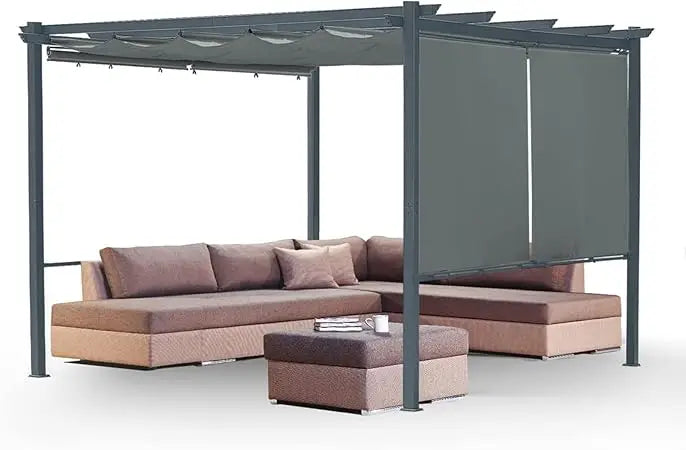 Outdoor Pergola with Retractable Shade Canopy,