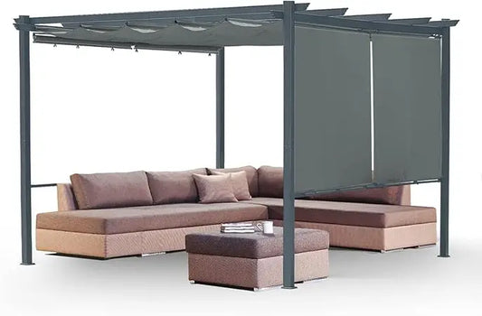 Outdoor Pergola with Retractable Shade Canopy,