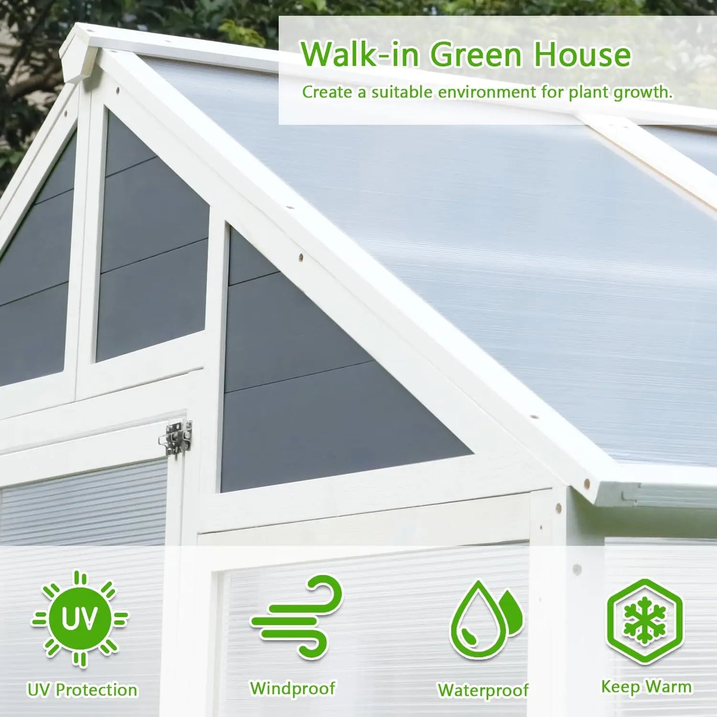 Wooden Walk-in Greenhouse Polycarbonate 2 Shelves.