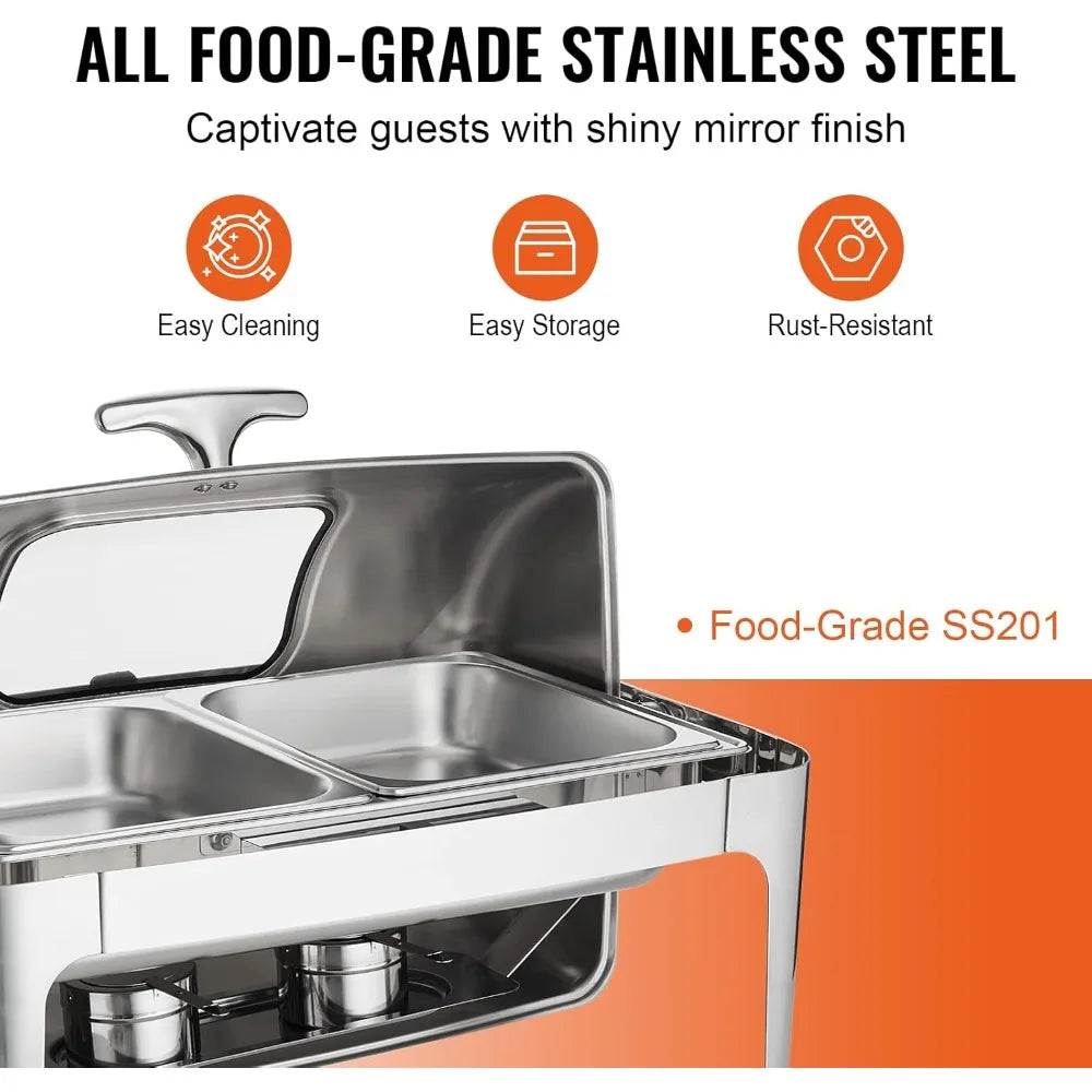 Roll Top Chafing Dish Buffet Set Stainless Steel Chafer with 2 Half Size Pans