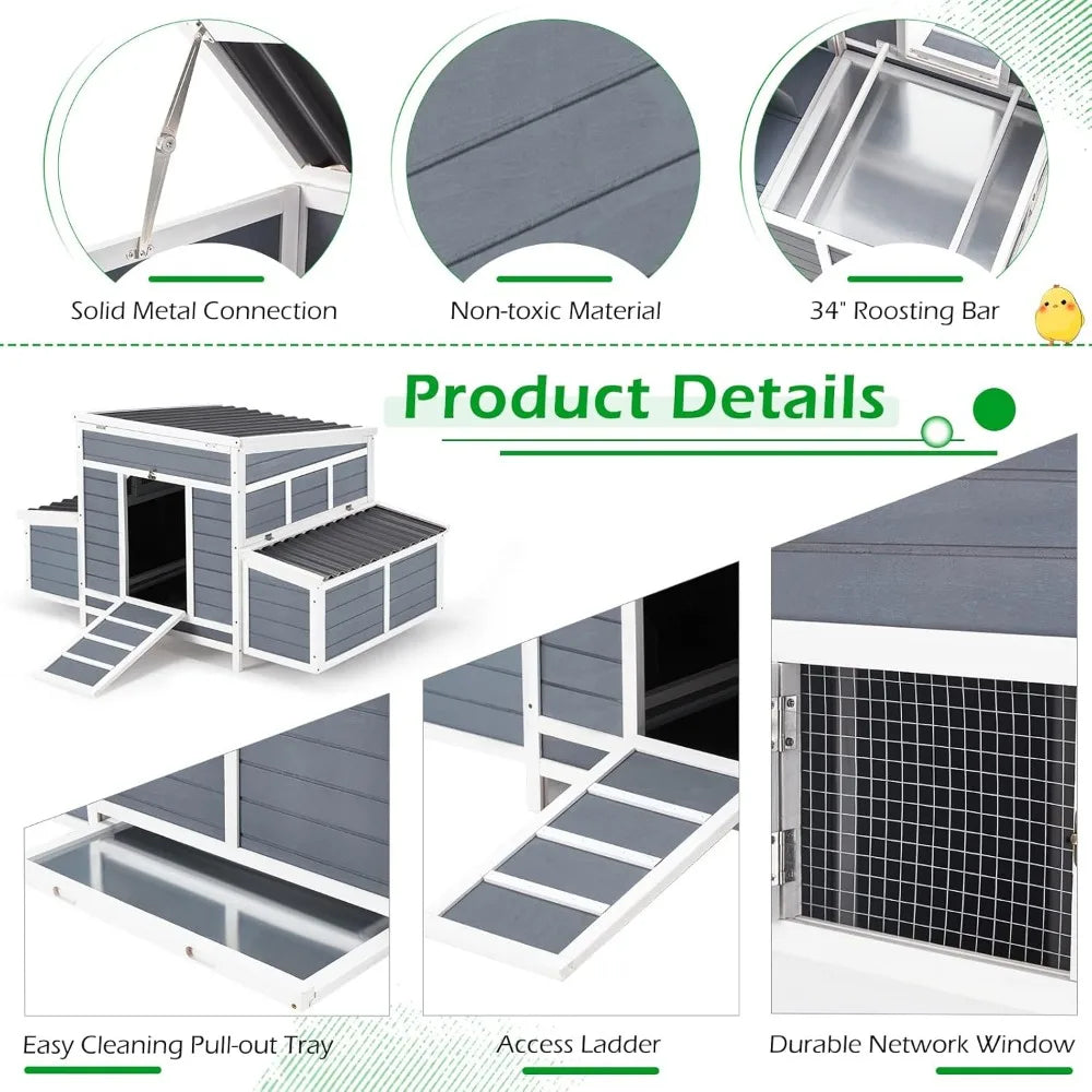 Chicken Coop, 56" Large Wooden Chicken Hutch with 6 Nesting Boxes.