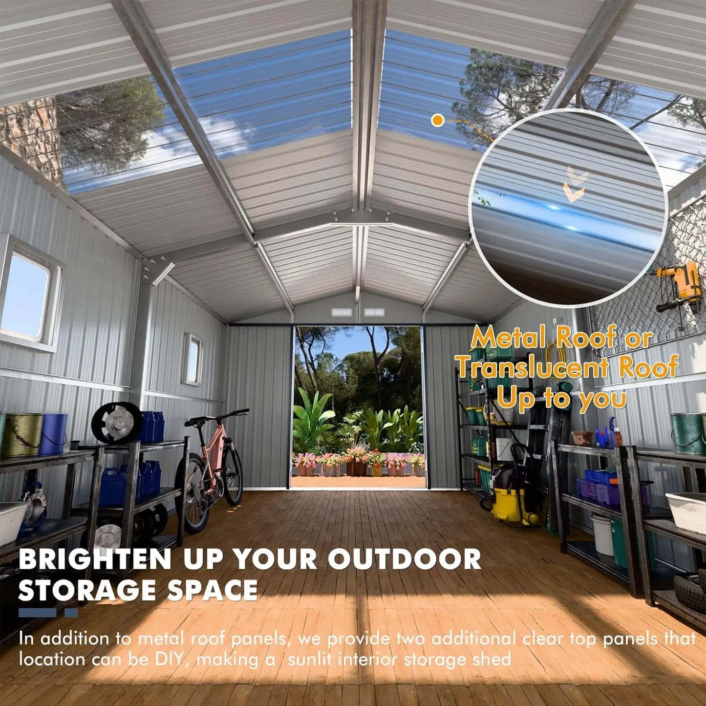 10x12x7 FT, metal Shed for Outdoor Storage with Reinforcement Natural Lighting