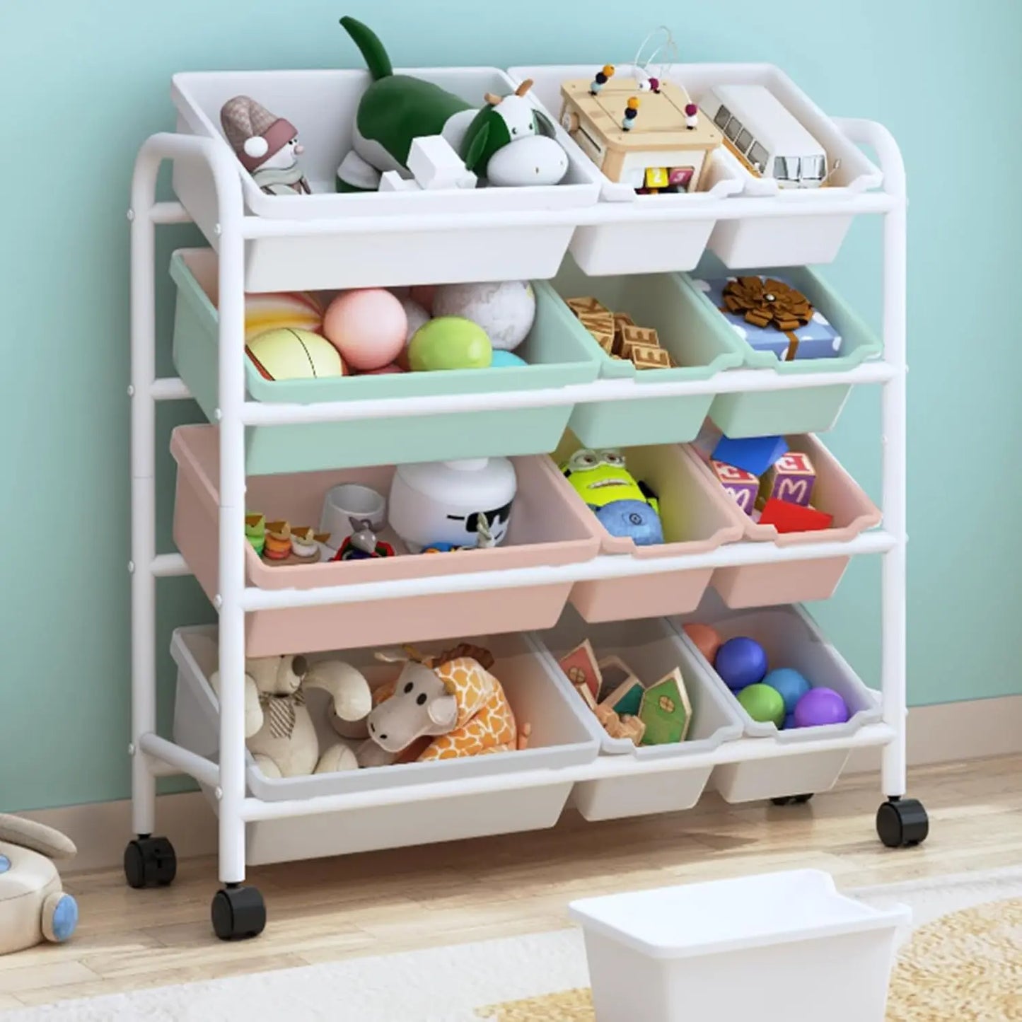Kids Toy Storage Organizer with 12 Plastic Bins.