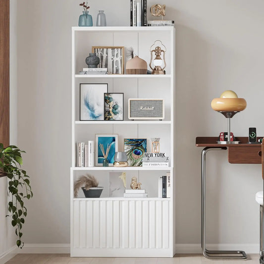 Storage Cabinet 70.9 inch Fluted Door Bookcase with Adjustable Shelves