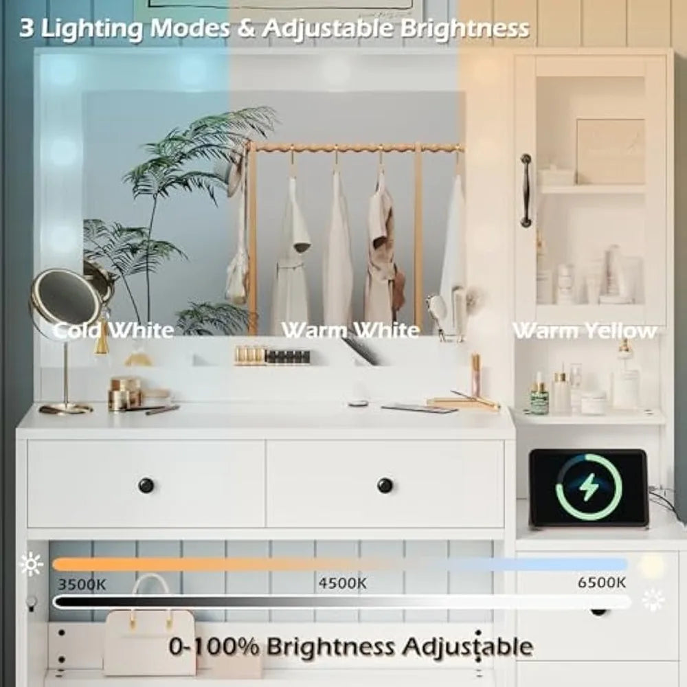 Makeup table with light and charging station