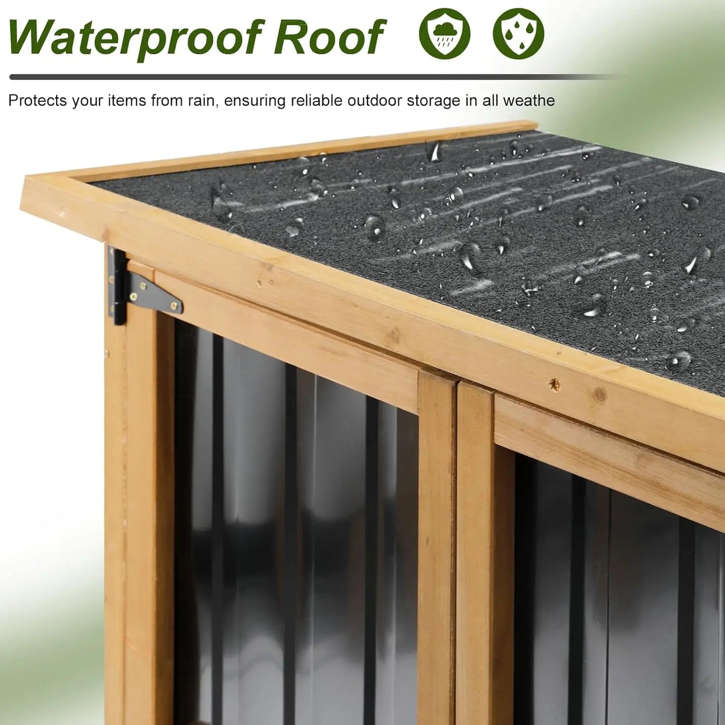 Outdoor Storage Cabinet Wood, Metal and Waterproof Roof