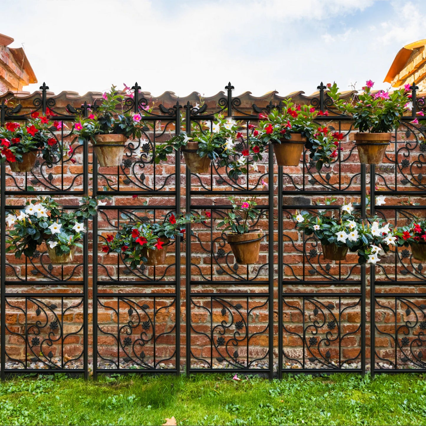 71 inch Garden Trellis Decorative Tall Metal Fence Black