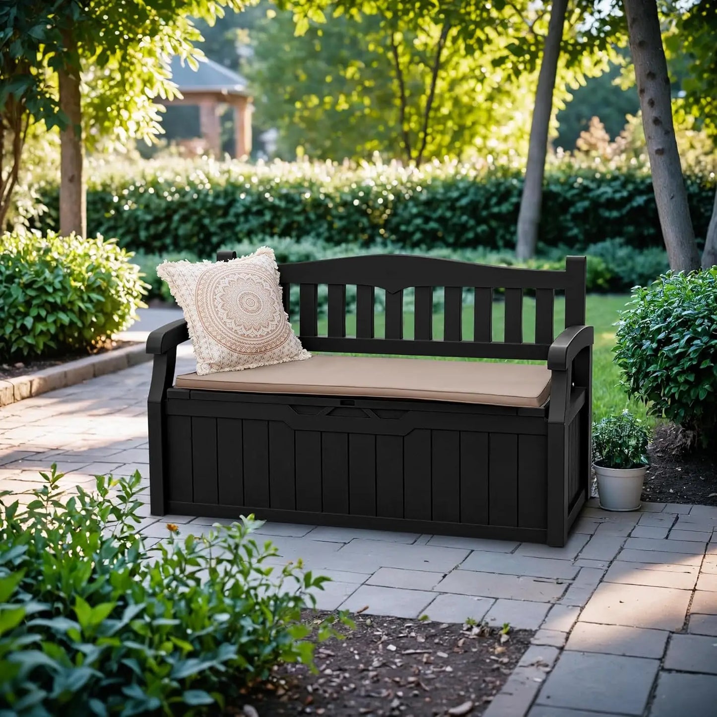 80 Gallon Storage Bench Deck Box Lockable for Patio Furniture
