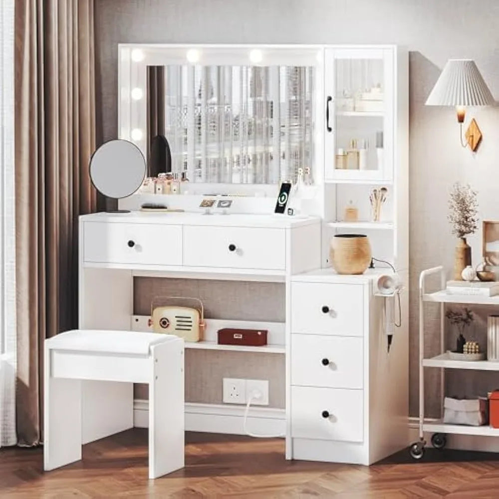 Makeup table with light and charging station